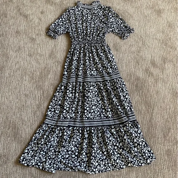 Max Studio Black and White Botanical Print Maxi Dress Coastal Cowgirl - Picture 7 of 9